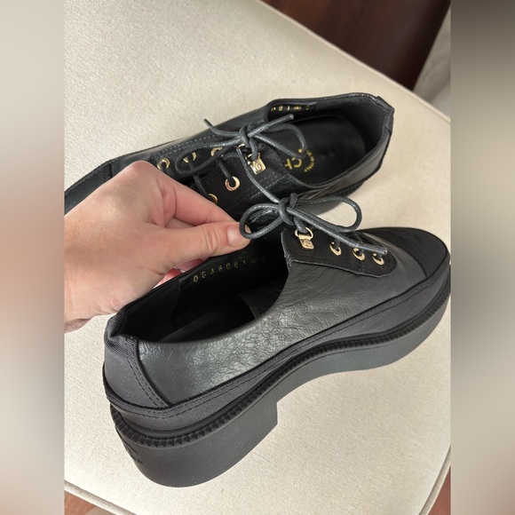 Chanel Loafers 21B Black CC Lace Up Oxford Platform Shoes EUR 40 US 9 - Picture 13 of 16